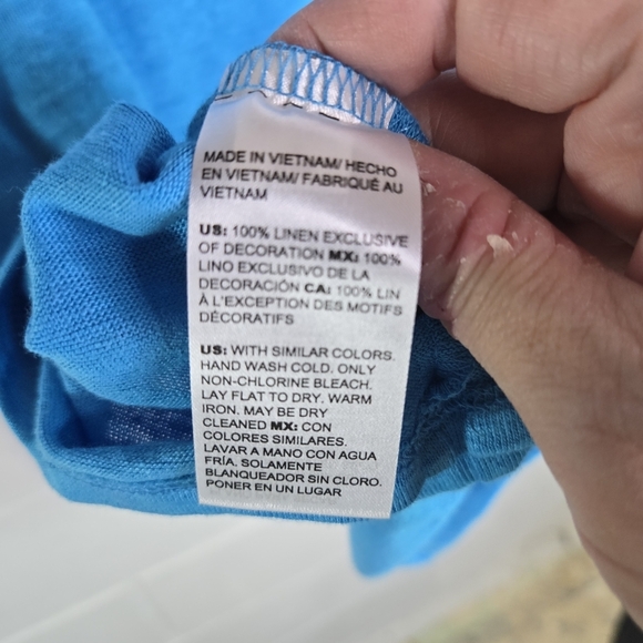 Chicos Tranquil Turquoise Blue Linen Short Tulip Sleeve Tee Tshirt New - Picture 3 of 11